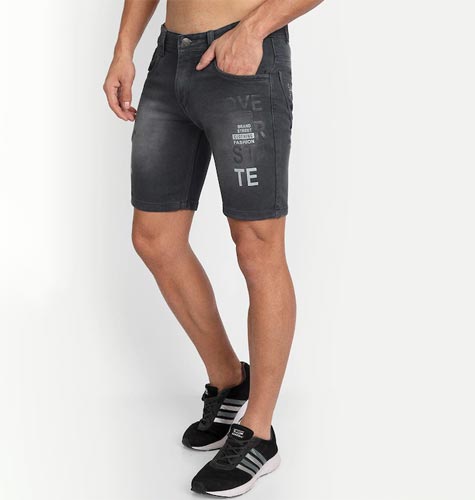 Men Grey Typography Printed Skinny Fit Denim Shorts